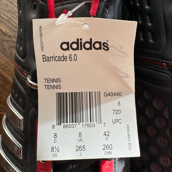 Adidas Women’s Black and Red Barricade Shoes - Picture 2 of 3